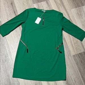 Adore RT: $100 Green Mini Dress with Black & Gold Zipper Details size XL